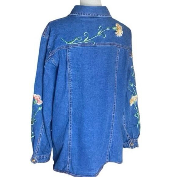 Bob Mackie Wearable Art Womens Blue Embroidered Button Down Denim Jacket Large - Picture 6 of 7